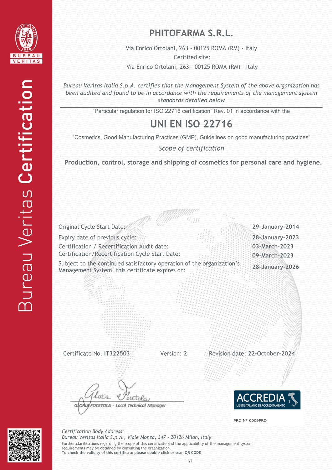 Certificate PHITOFARMA S.R